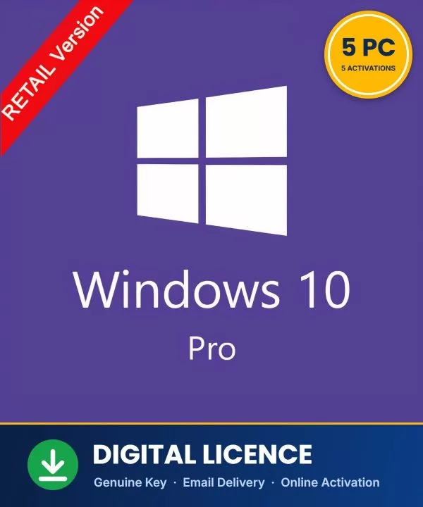Windows 10 Professional Retail 5 PC genuine digital licence key